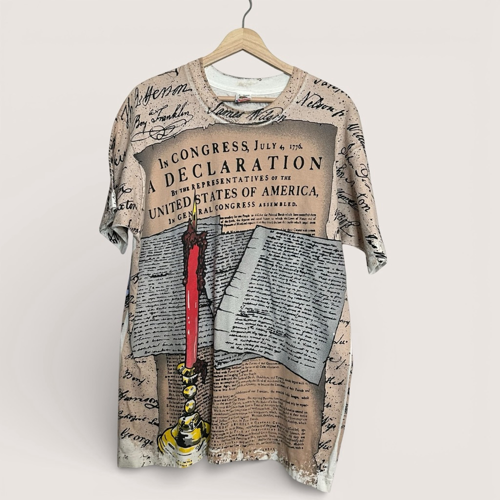 Vintage 90s Declaration of Independence All Over Print Single Stitch T Shirt